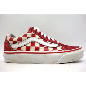 Vans Off The Wall Red Checkered Leather Lace Up Sneakers Shoes Women's 5